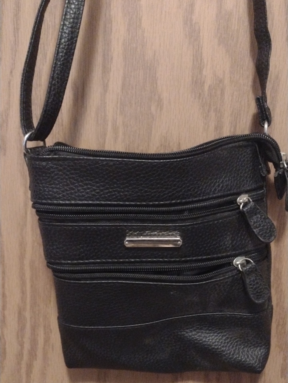 Black Crossbody Leatherette Bag with Zipper Pockets